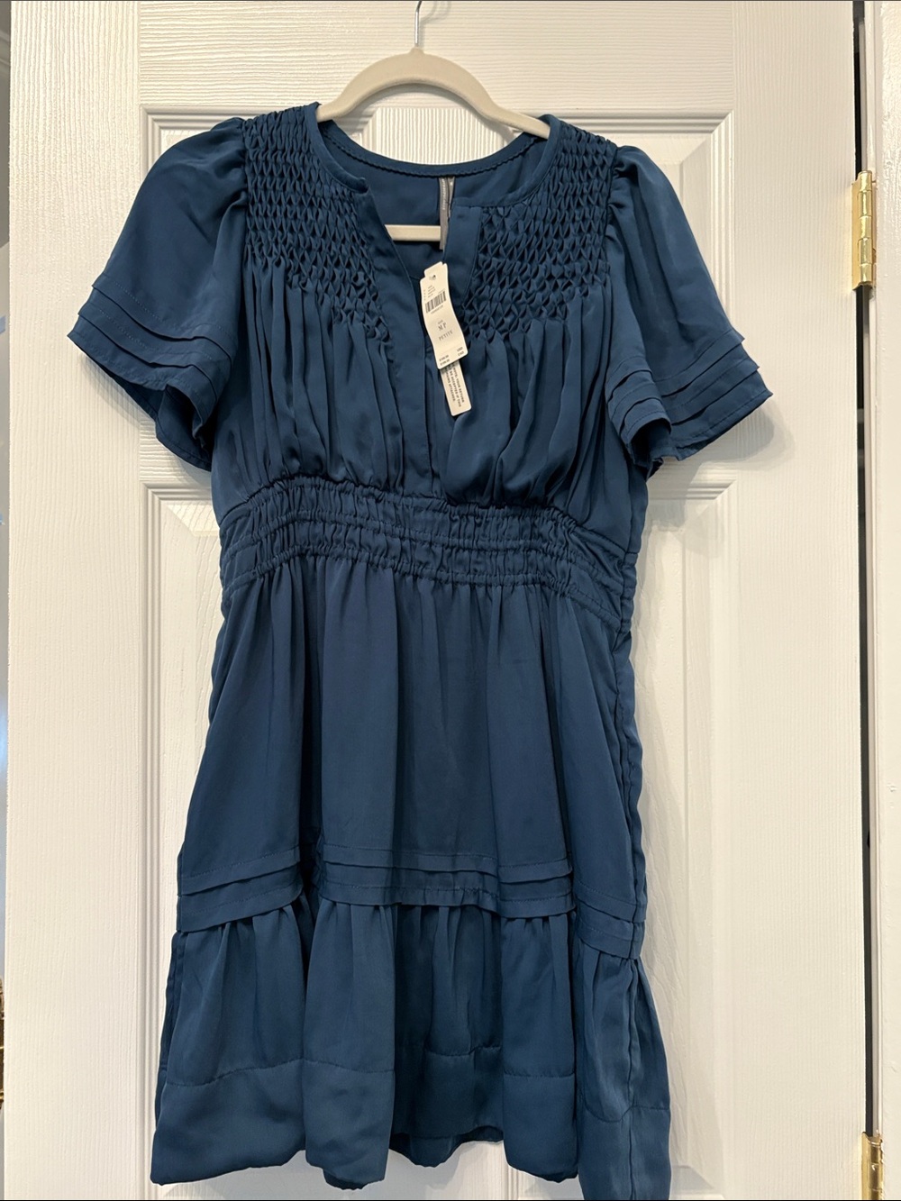 Anthropologie Blue Smocked Mini Dress-NWTO Size MP